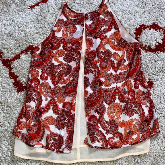 EUC- Violet + Claire- Brick/Orange- Paisley TankTop Blouse- Sz Med- Zip Up Back - Picture 2 of 4